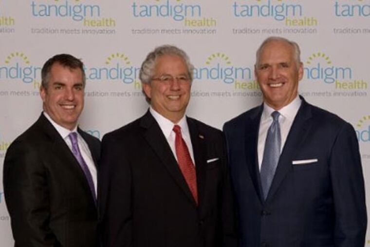 Independence Blue Cross and DaVita HealthCare Partners create Tandigm Health, a unique joint venture that will help deliver high quality, affordable care in Philadelphia. Shown left to right: Dr. Craig E. Samitt, CEO of HealthCare Partners; Dr. Anthony Coletta, president and CEO of Tandigm Health; and Daniel J. Hilferty, president and CEO, Independence Blue Cross. (PRNewsFoto/Independence Blue Cross)
