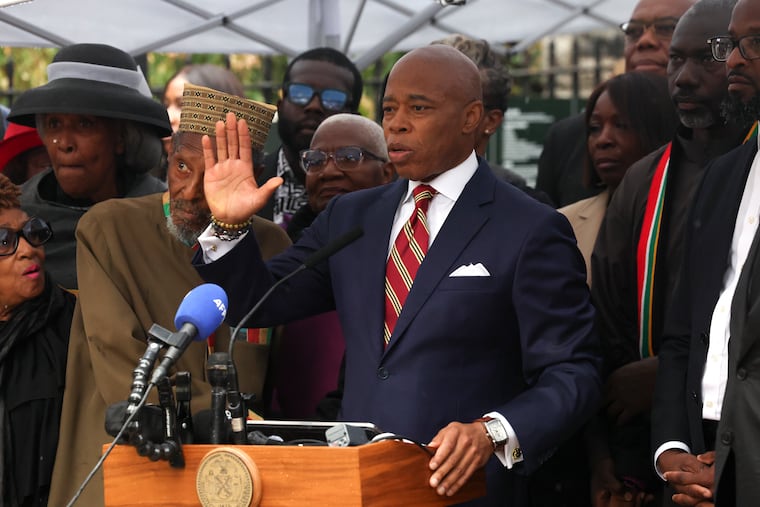 New York City Mayor Eric Adams speaks during a news conference outside Gracie Mansion on Thursday, Sept. 26, 2024, in New York.