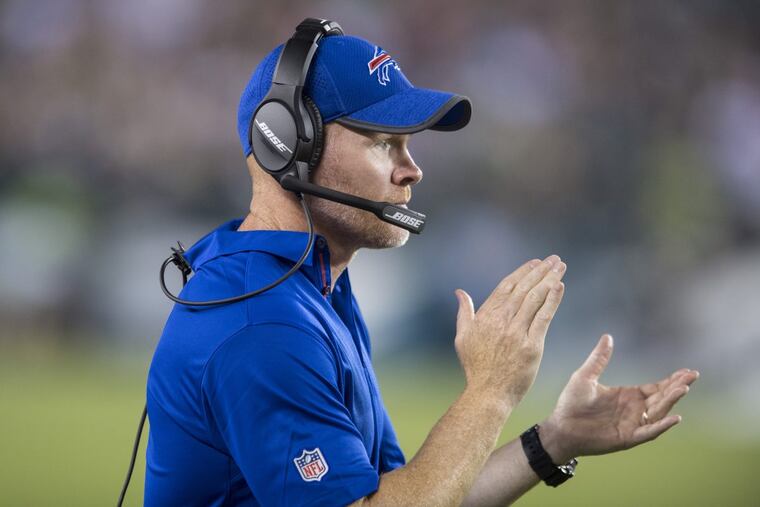 Former Eagles assistant Sean McDermott coaching in a game at Lincoln Financial Field during the preseason.