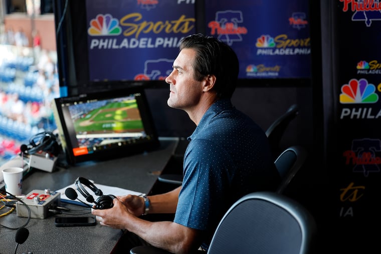 Former Phillies pitcher Cole Hamels before the Phillies played the Atlanta Braves in the NBC Sports Philadelphia television booth at Citizens Bank Park on Saturday, August 30, 2025.