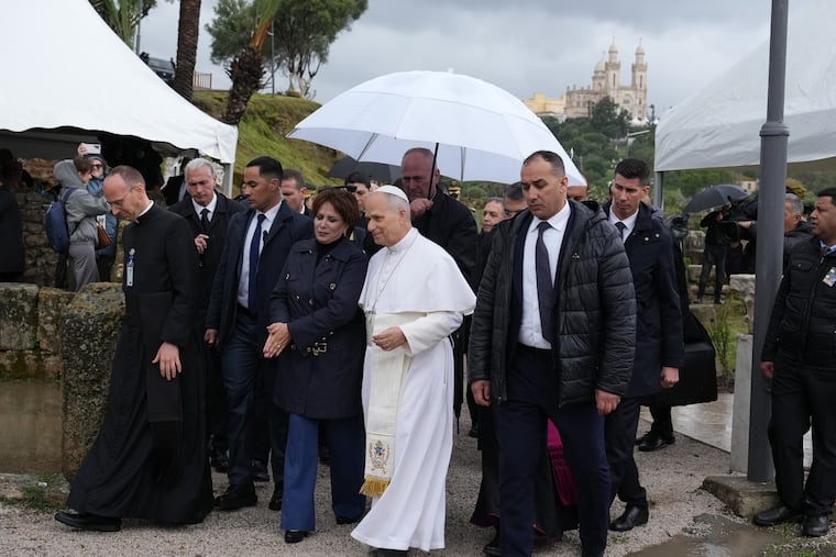 Pope Leo XIV visits the archaeological site of Hippo, in Annaba, Algeria, on Tuesday, the second day of an 11-day apostolic journey to Africa.