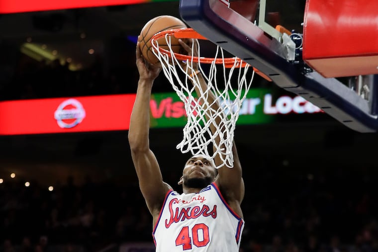 Sixers forward Glenn Robinson III going up for a dunk against the Brooklyn Nets on Feb. 20.