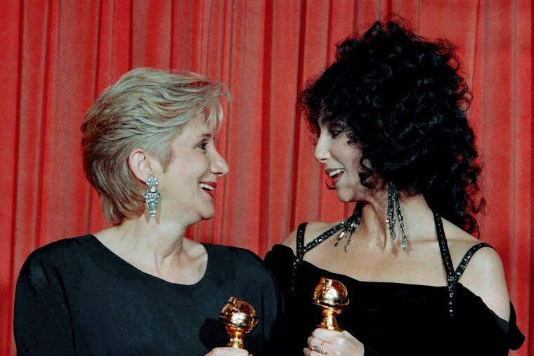 Actress Olympia Dukakis, winner of a Golden Globe for "Best Performance in a Supporting Role" and Cher, winner of the "Best Performance by an Actress in a musical or comedy", hold the awards they received for performances in the hit movie "Moonstruck" at the Beverly Hilton Hotel. Olympia Dukakis, the veteran stage and screen actress whose flair for maternal roles helped her win an Oscar as Cher’s mother in the romantic comedy “Moonstruck,” has died. She was 89.