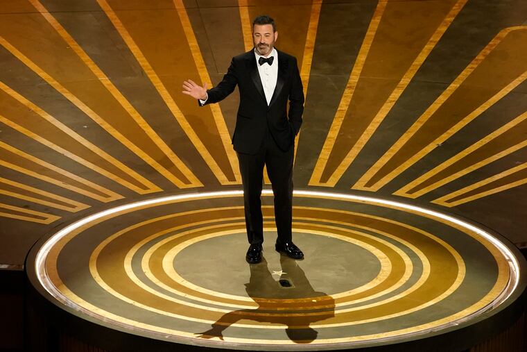 Jimmy Kimmel hosts the Oscars in March 2023 in Los Angeles.