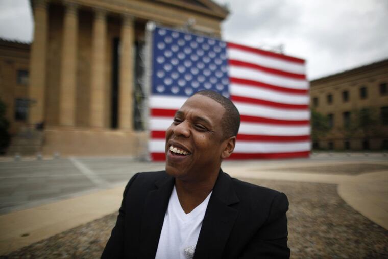 Jay-Z on the steps of the Philadelphia Museum of Art in 2012.
