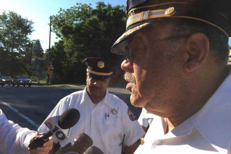 Police Commissioner Charles Ramsey speaks to reporters after the shooting that wounded an officer and left a murder suspect dead. (Dana DiFilippo / Daily News staff)