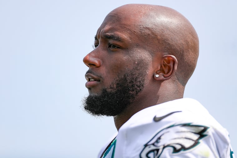Eagles cornerback James Bradberry after practice during training camp at the NovaCare Complex in Philadelphia in August, 2023.