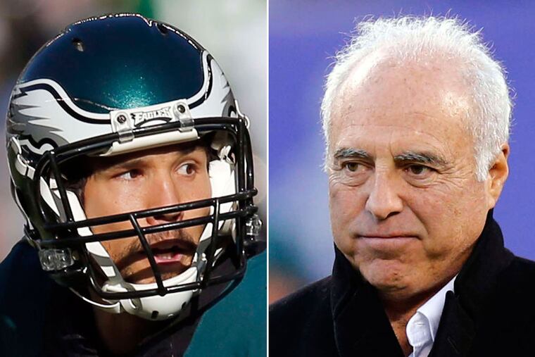 Eagles quarterback Sam Bradford (left) and team owner Jeffrey Lurie.