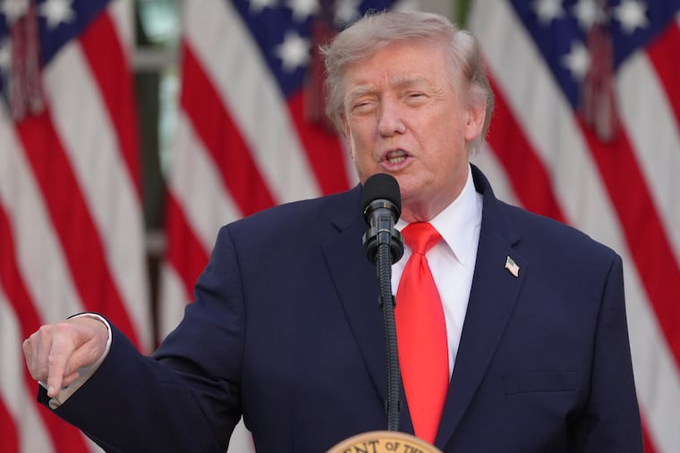 President Donald Trump speaks at a Rose Garden Club dinner with farmers, in the Rose Garden of the White House, Thursday, June 25, 2026, in Washington.