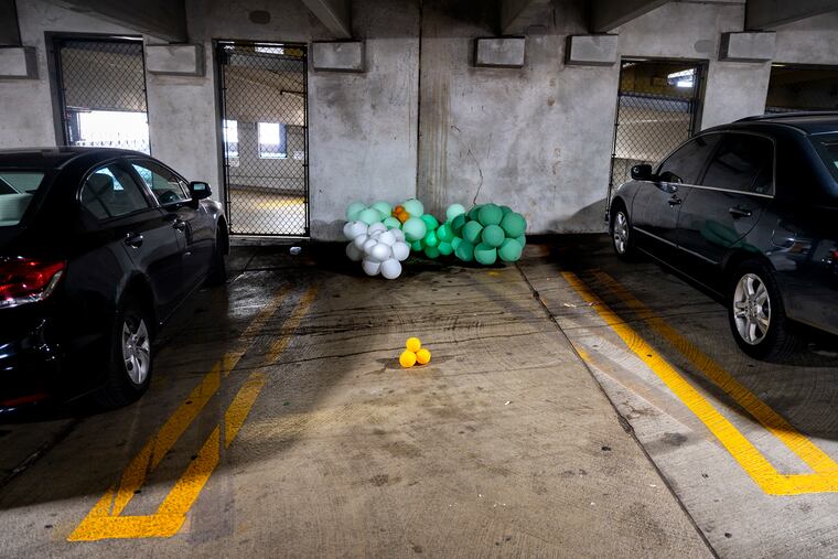 August 22, 2022: The remnants of a celebration remain in a University City parking garage after the participants have departed.