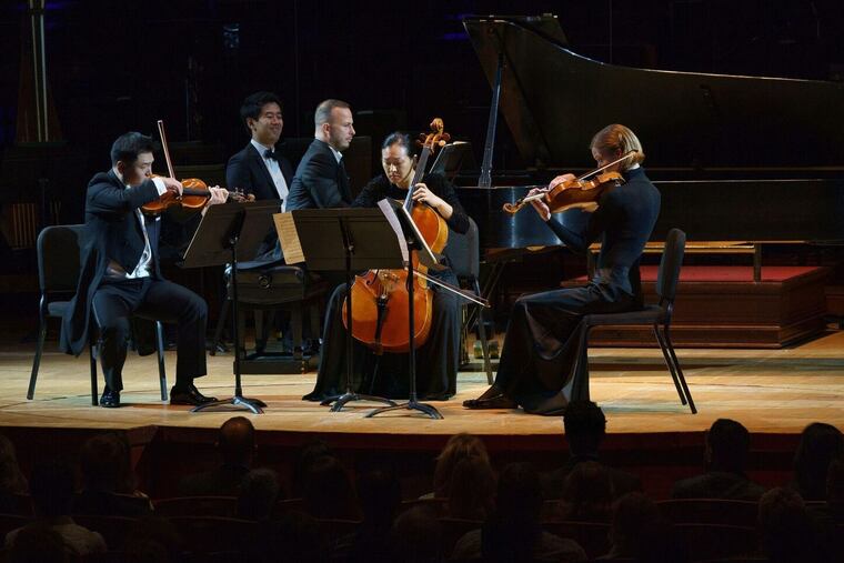 Philadelphia Orchestra music director Yannick Nézet-Séguin and musicians performing the Brahms Piano Quartet No. 1 in G Minor as part of the 2018-19 opening gala in Verizon Hall.