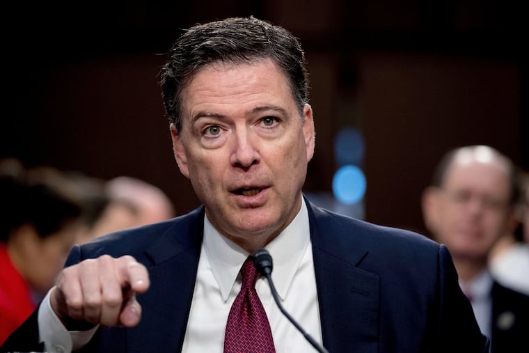 Former FBI Director James Comey speaks during a Senate Intelligence Committee hearing on Capitol Hill in Washington, June 8, 2017. Comey has asked a judge to throw out charges against him that a photo he posted of seashells constituted a three against the president.