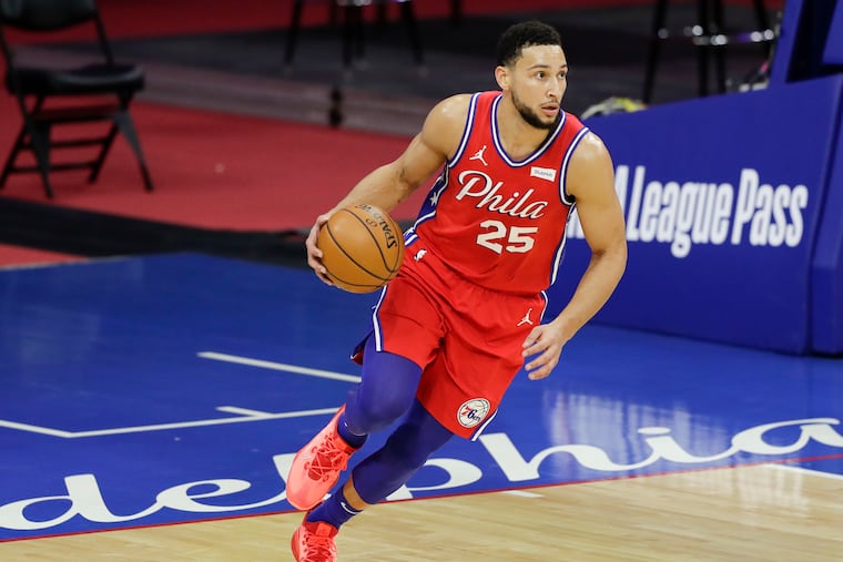 Sixers guard Ben Simmons dribbles the basketball against the Boston Celtics on Friday.