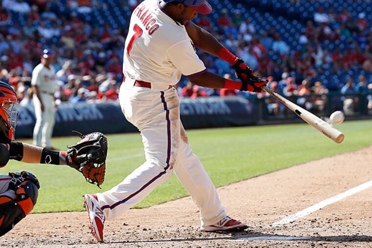 Maikel Franco hits a eighth-inning solo home run against the San Francisco Giants. (Yong Kim/Staff Photographer)