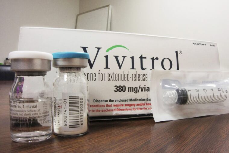 This Oct. 19, 2016 photo taken at Family Guidance Center, an addiction treatment center in Joliet, Ill, shows the packaging of Vivitrol, a high-priced monthly injection used to prevent relapse in opioid abusers.