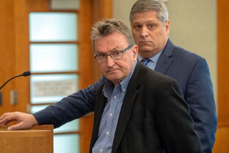 Sterling Van Wagenen, left, pleads guilty during his initial appearance in American Fork, Utah, on Tuesday, April 30, 2019. Prosecutors charged Van Wagenen earlier this month on accusations that he inappropriately touched a young girl on two occasions between 2013 and 2015. The 71-year-old co-founded a Utah film festival that came to be known as Sundance Film Festival with Robert Redford, but hasn't been with the organization for more than two decades. (Rick Egan /The Salt Lake Tribune, via AP, Pool)