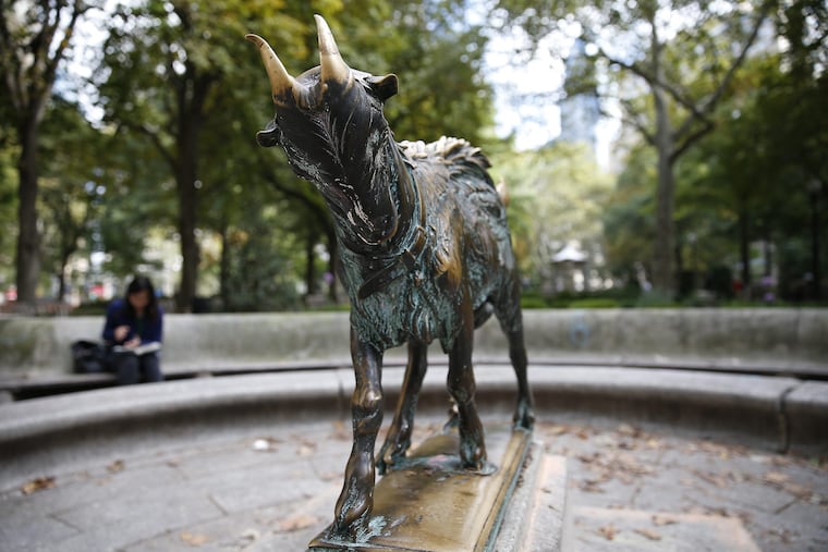 Billy the Rittenhouse Square goat sculpture is pictured in the park in 2016.
