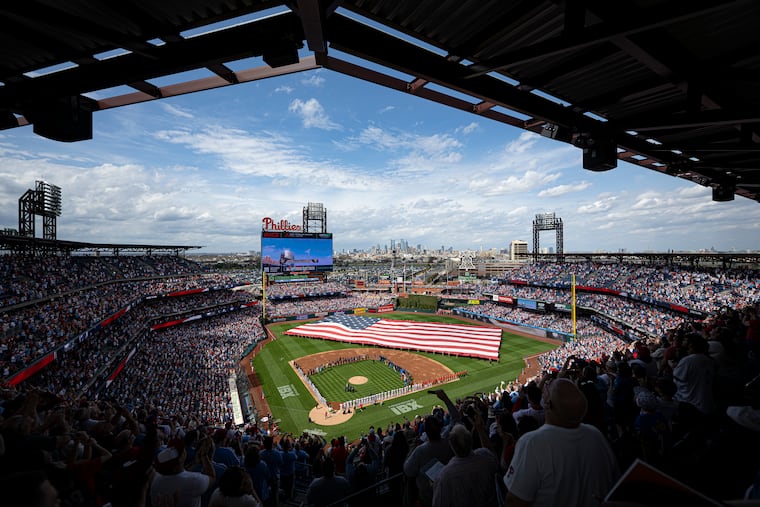 Blue skies and a sea of red at Citizens Bank Park on opening day March 31, 2025.