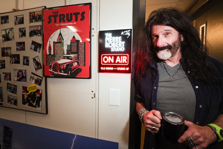 Pierre Robert, seen here in 2024 outside his WMMR studio in Bala Cynwyd.