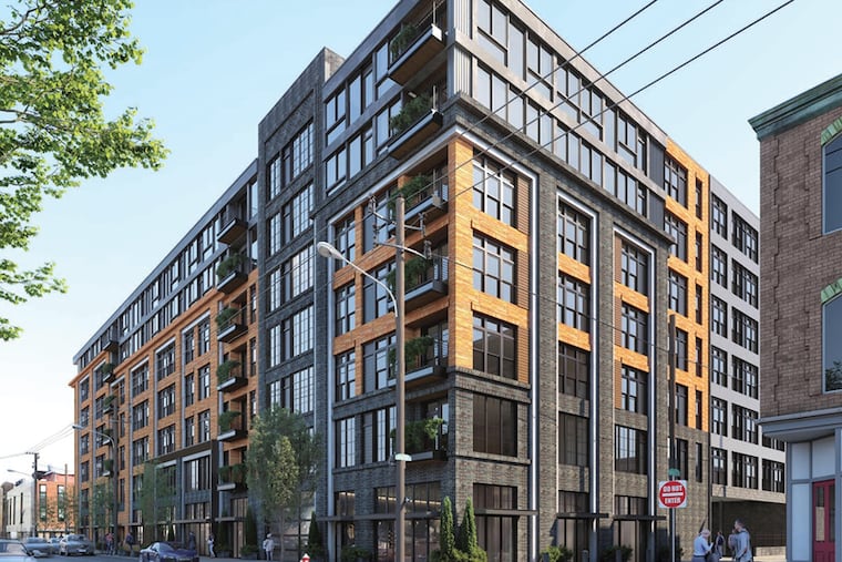 A rendering of the proposed apartment building, as viewed from the southeast.