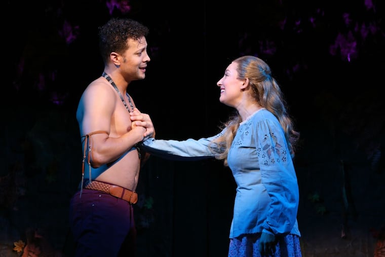 Justin Guarini as Santuit and Jillian Gottlieb as Susanna Standish in the world-premiere of “The New World,” through Dec. 2 at Bucks County Playhouse in New Hope.