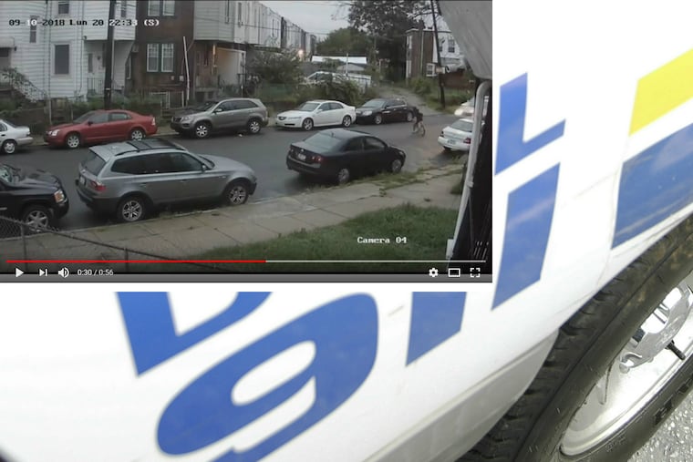 This still image from a surveillance video shows a 9-year-old girl on her bike on Lindley Avenue in Olney just before an SUV (right) hit her on Monday, Sept. 10, 2018.