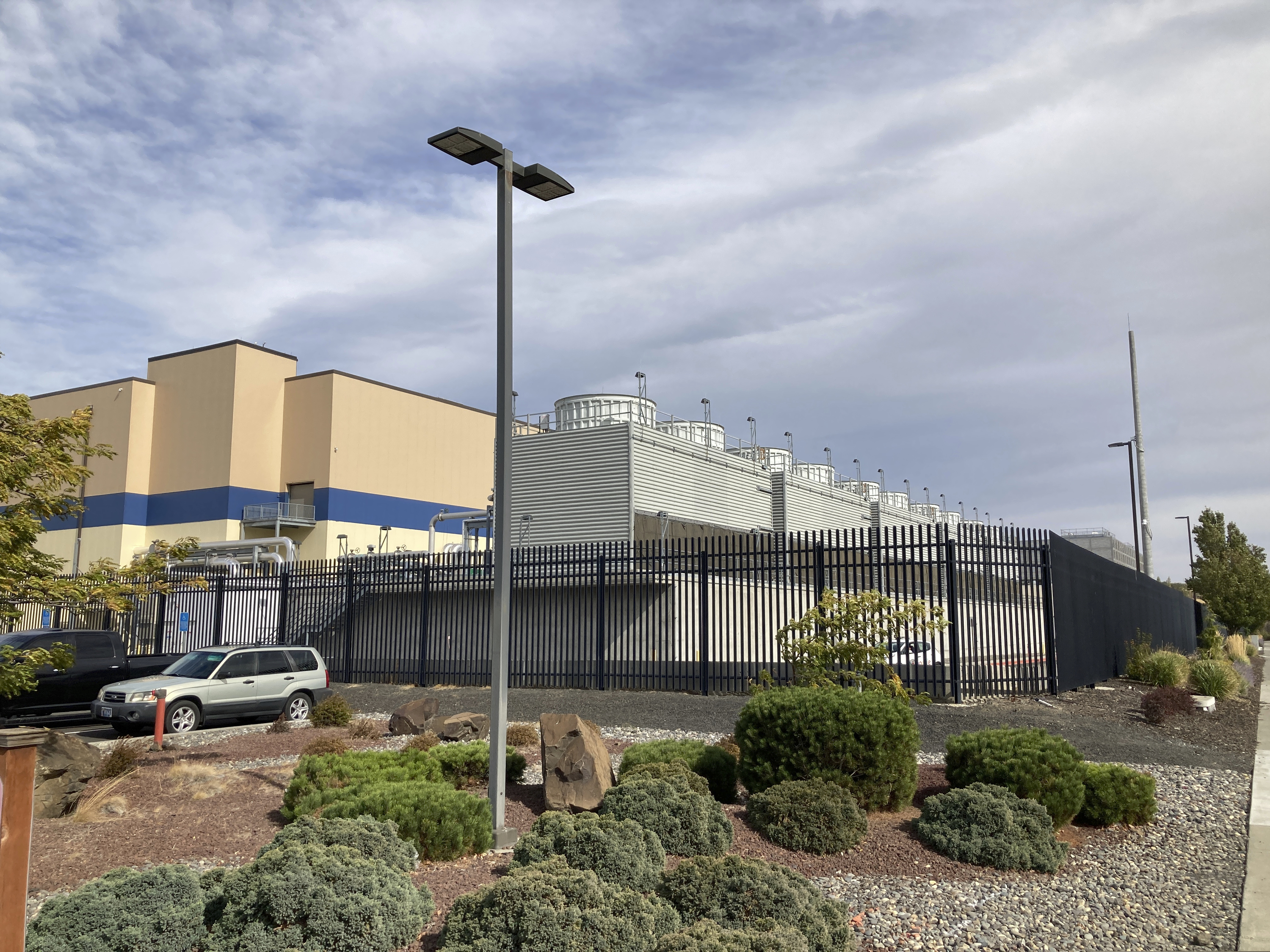 In this Tuesday, Oct. 5, 2021, photo, shows the exterior of a Google data center in The Dalles, Oregon. (AP Photo/Andrew Selsky)