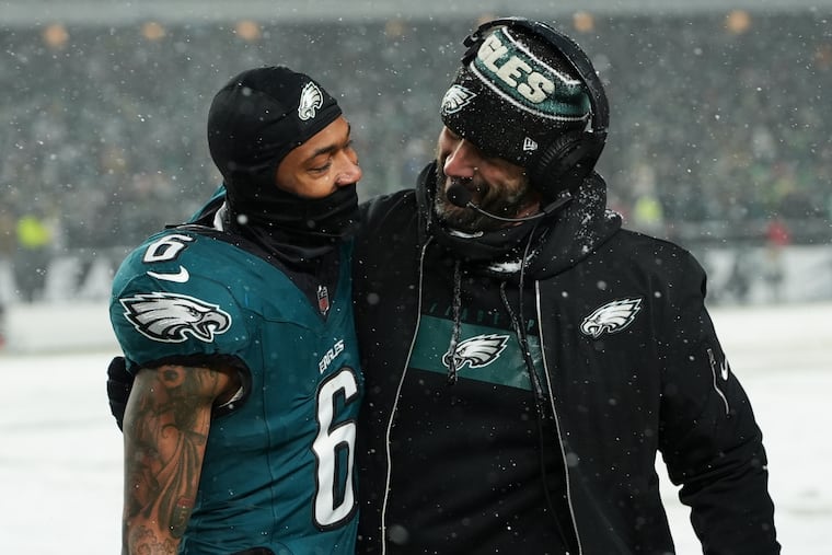 Wide receiver DeVonta Smith (6) surpassed 1,000 yards on the final day of the 2025 NFL season.