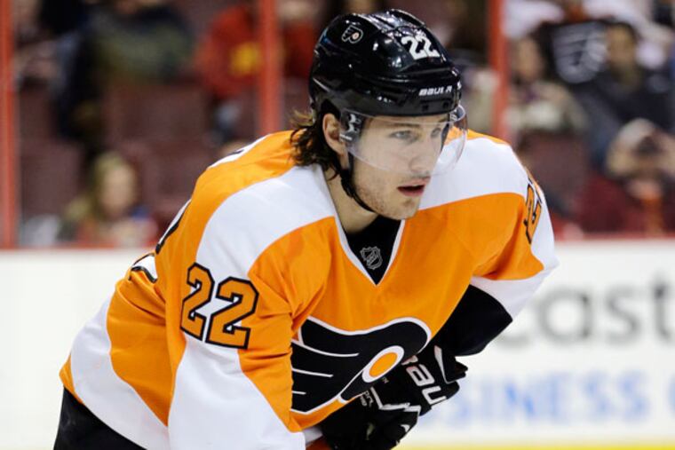 Luke Schenn in action during an NHL hockey game against the New Jersey Devils, Friday, March 15, 2013, in Philadelphia. (Matt Slocum/AP)