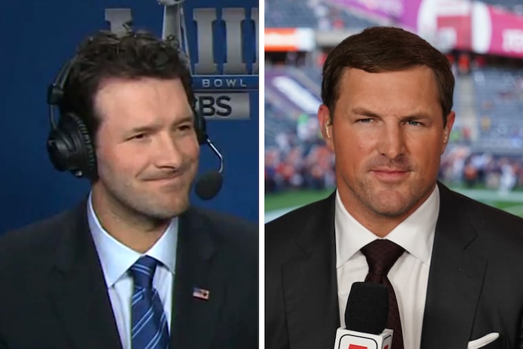 While former Cowboys quarterback Tony Romo (left) has earned high marks on CBS Sports, his former teammate Jason Witten (right) has struggled at times during his first year on "Monday Night Football."