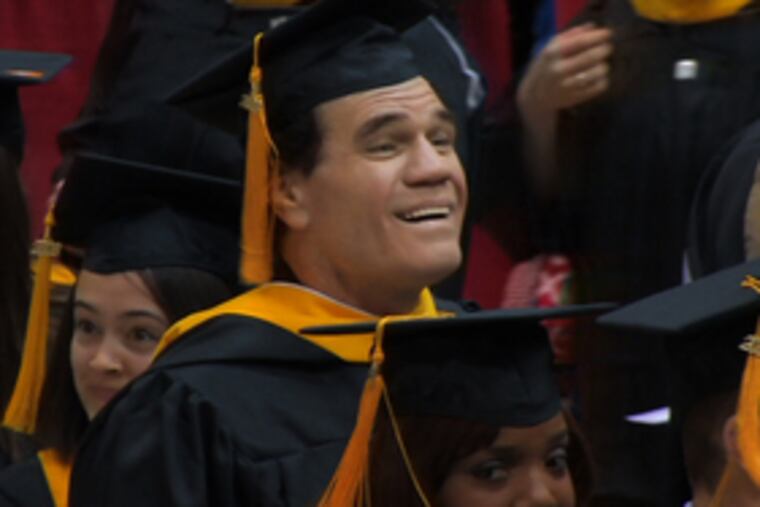 Randall "Tex" Cobb, at his commencement at Temple yesterday.