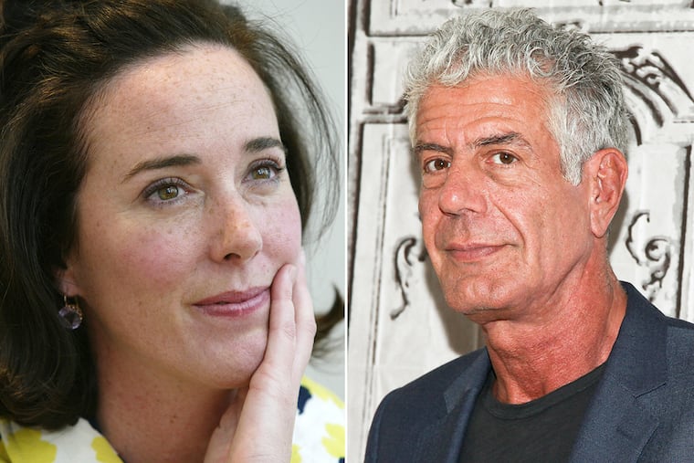 A 2004 file photo of designer Kate Spade, left, and a 2016 file photo of celebrity chef Anthony Bourdain, right.