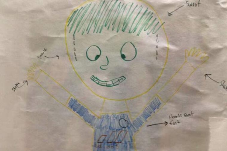 A drawing created in Temple University's Coping Cat program, which helps children handle anxiety and recognizing its physical signs.