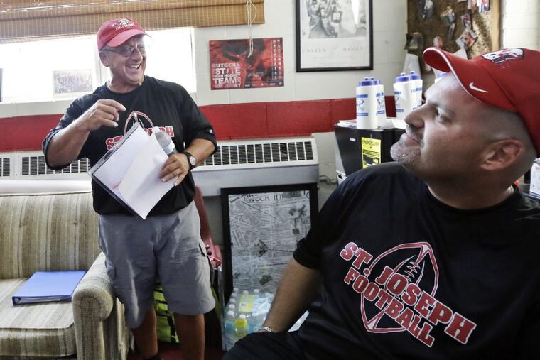 St. Joseph of Hammonton football coaches Rick Mauriello (right) and Paul Sacco.