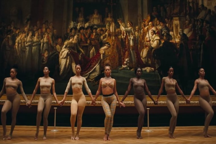 Beyonce and APES- dancers. Dominique Loude '17 (Dance) left of Beyonce; Ashley Seldon '07 (Dance) on the far right.