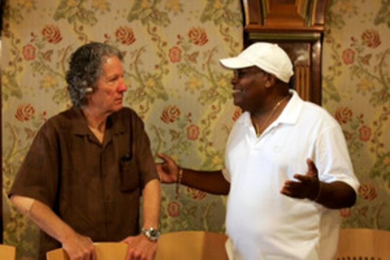About once a month, a group of men who used to be in the city's record business get together for breakfast at the Tiffany Diner. Sid Payne, above, left, listens to Billy Jackson. At right, John Sammartno (left) talks with Ernie Santone. "We were all in the wholesale business when there was a wholesale business," said Marshall Verbit, owner of now-defunct Marnel Distributors, "We were in a business that doesn't exist anymore."
