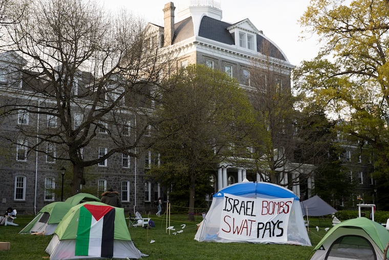 Student protesters erected approximately 20 tents on Parrish Beach by Clothier Hall at Swarthmore College.
