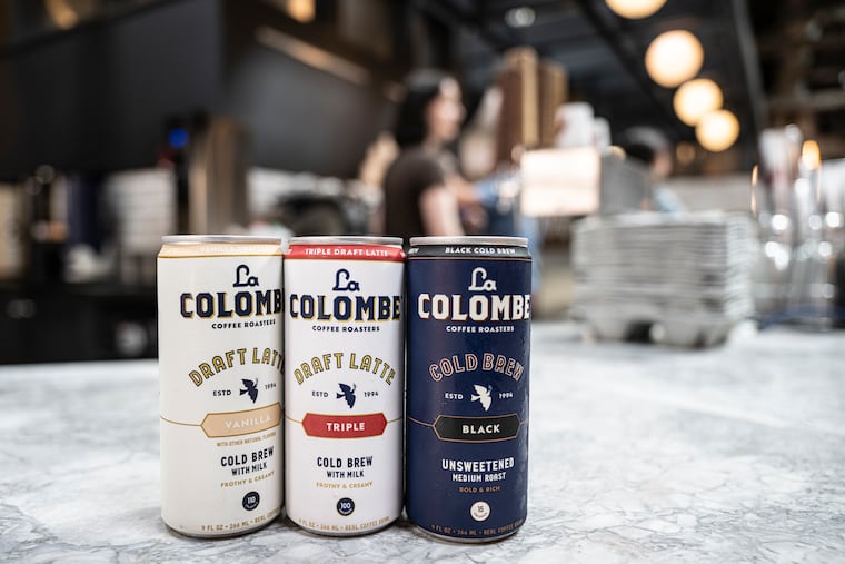 New branding is shown on La Colombe Draft Latte cans in Philadelphia, Pa., Monday, May 6, 2024.
