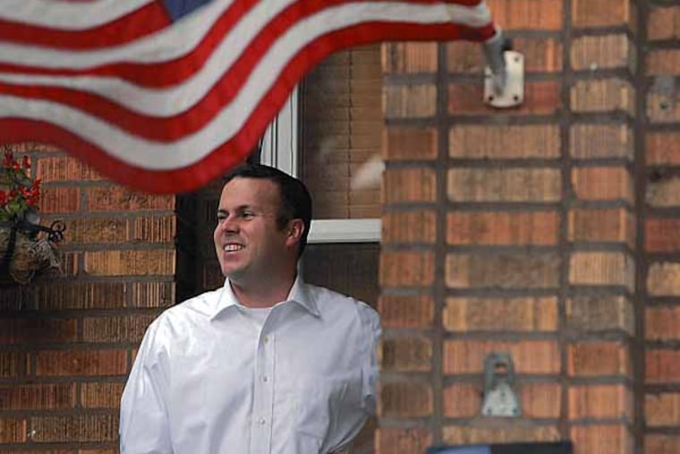 Pennsylvania state representative candidate, Kevin Boyle, waits at the front door of a Mayfair resident while campaigning on Monday, October 25, 2010. (Yong Kim / Staff Photographer) Philadelphia Daily News / Inquirer