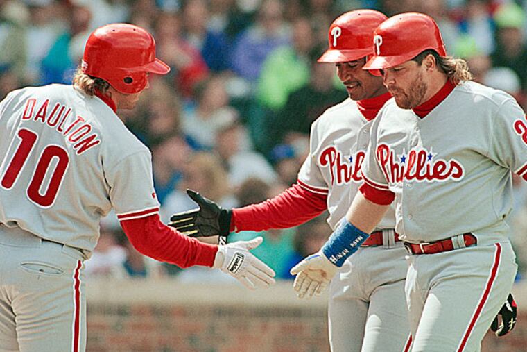 The 1993 Phillies' John Kruk, Darren Daulton and Mariano Duncan. (John Zich/AP file photo)