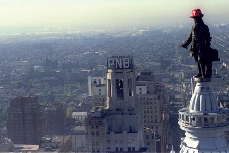 Billy Penn on top of city hall wore a Phillies cap in 1993 for the Phillies' appearance in the playoffs.