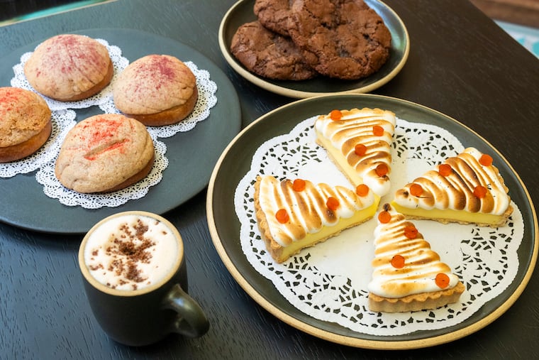 Coffee drinks and pastries at La Jefa, a Mexican cafe in the back of Tequilas. In Philadelphia, May 2, 2025.