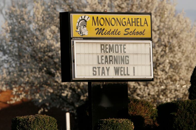 The message at Monongahela Middle School in Deptford on March 21, 2020. Students across the region are now learning remotely.