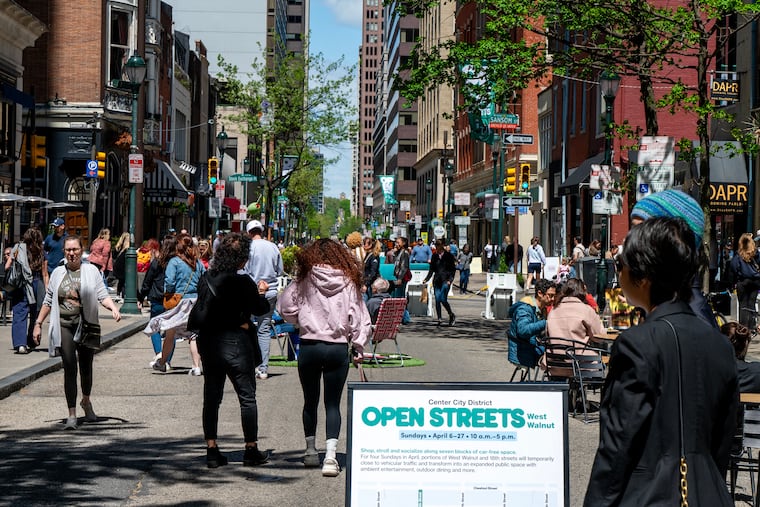 The Center City District turns space usually filled with cars and trucks into pedestrian sanctuaries on several Sundays. Pictured is 18th Street.