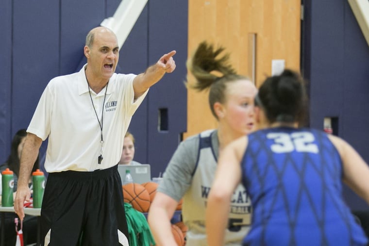 Harry Perretta, Villanova women’s coach, directing play at a practice last season.