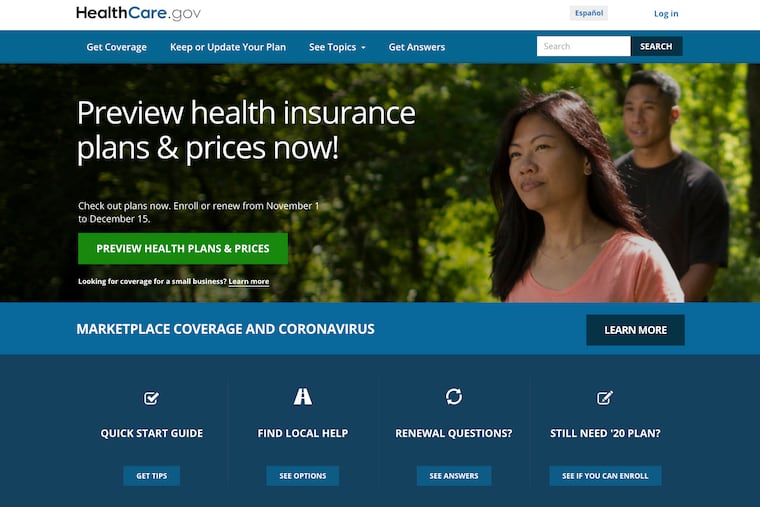 The website for HealthCare.gov.