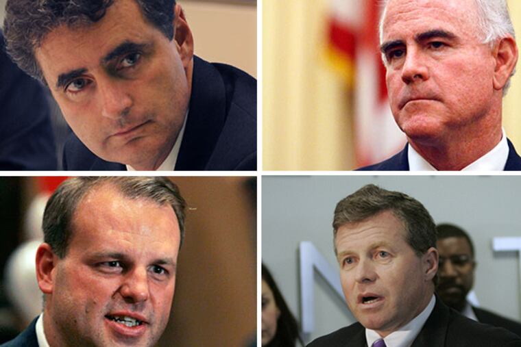 U.S. Representatives Mike Fitzpatrick (top left), Pat Meehan (top right), Jon Runyan (bottom left) and Charles Dent (bottom right). (AP and Staff images)
