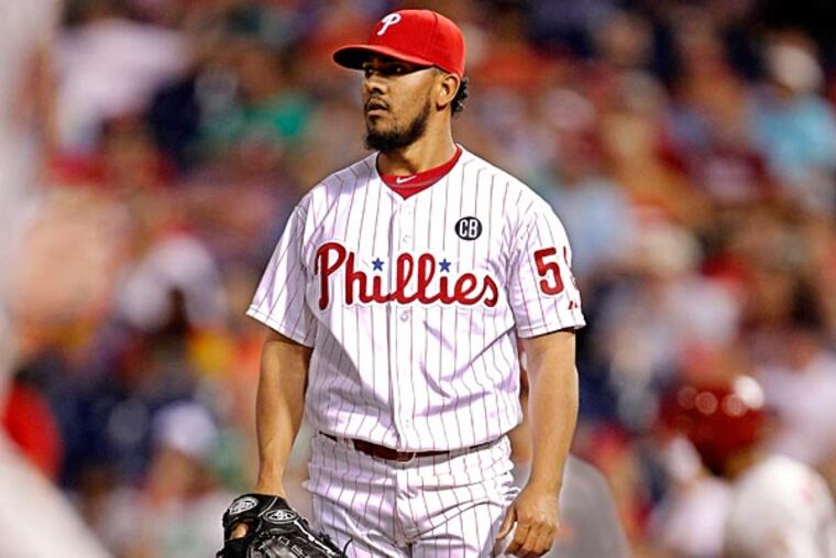 Antonio Bastardo watches after giving up a grand slam. (Ron Cortes/Staff Photographer)