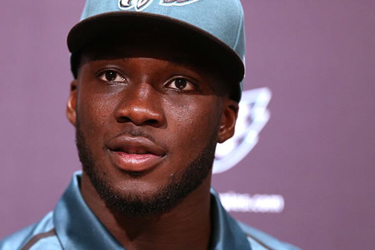 Nelson Agholor speaks at the NovaCare Complex. (David Maialetti/Staff Photographer)