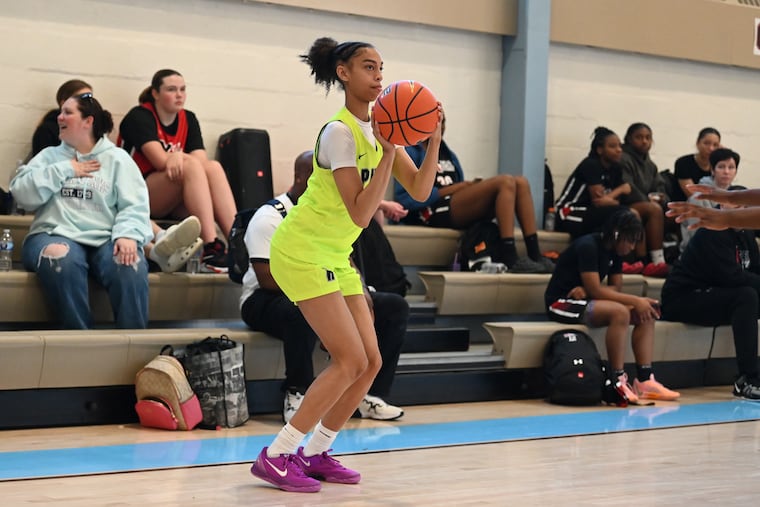 Guard Kennedy Henry looks to shoot during the Philly Takeover event at Westtown School, where she will play next season after three seasons at Blair Academy in New Jersey.